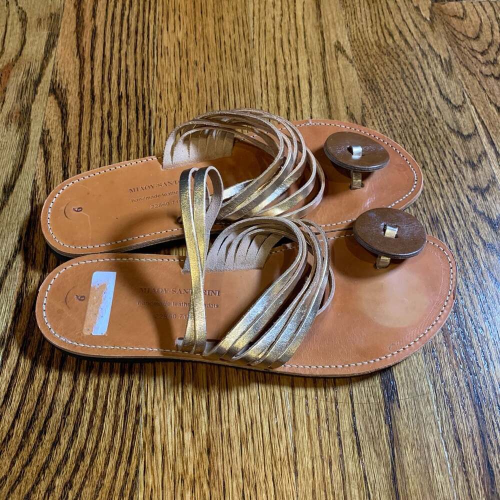 Miaoy Santorini Leather Sandals Size 39 Gold Toe Ring Flat Sandals